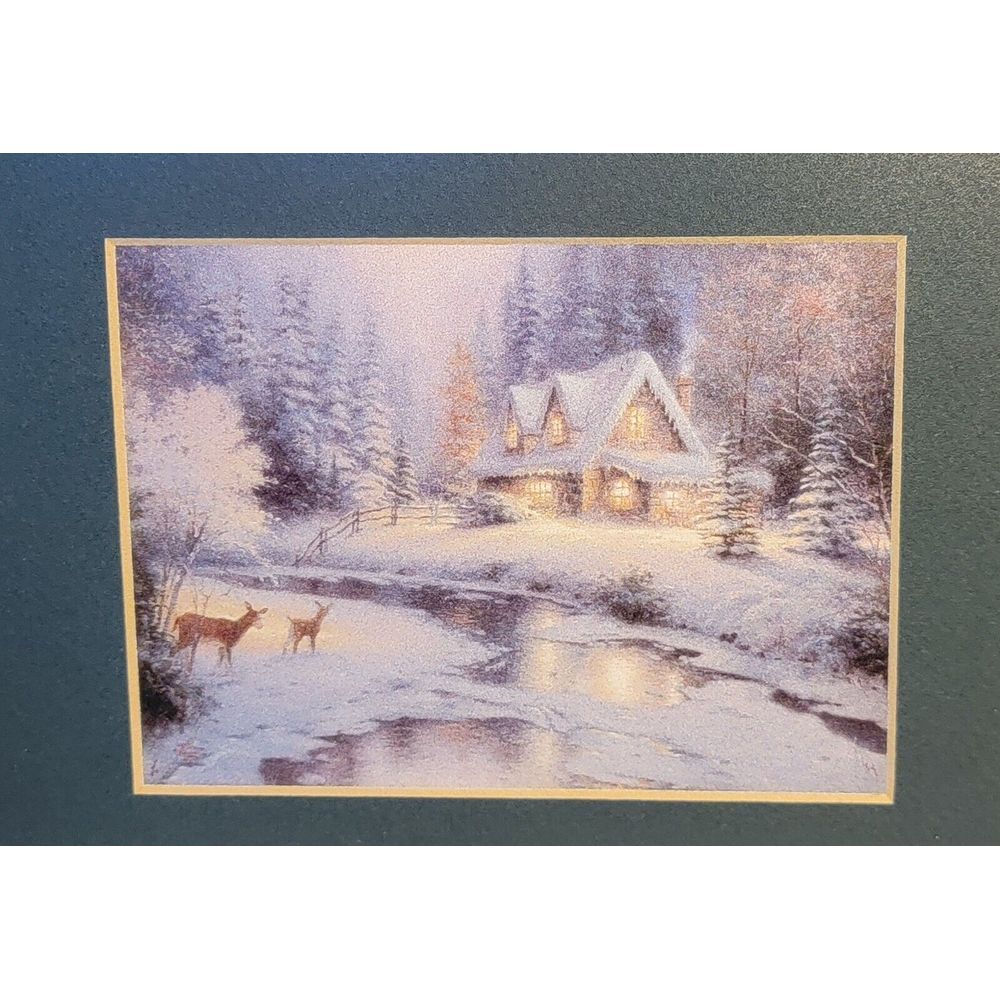Thomas Kincade Christmas Eve Hang Town Creek Print Wood Framed 11.5" X 9.5"